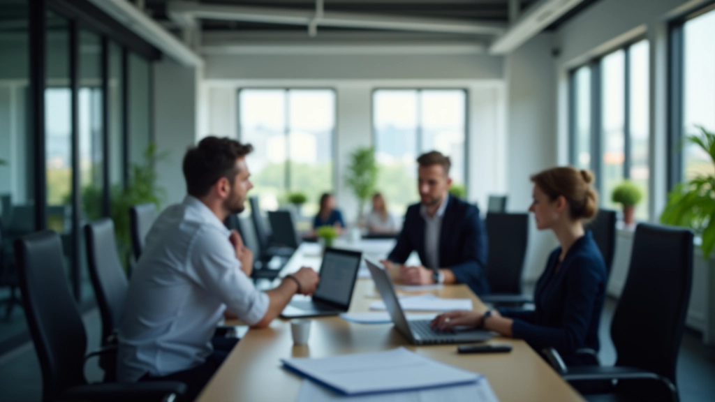 Büroumgebung mit Mitarbeitern bei Dienstleistungsarbeit und modernen Arbeitsplätzen